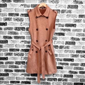Alice Blue Trench Coat Faux Suede Double-breasted Sleeveless Belted